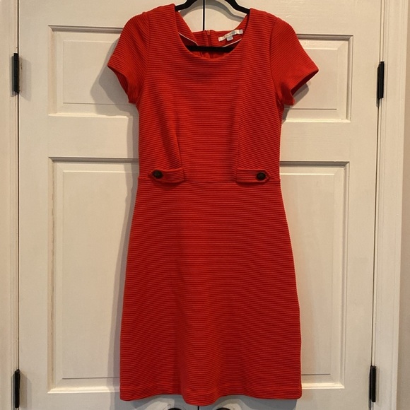 BODEN Red Cordelia Ottomon Ribbed Textured Button Detail Sheath Dress Size 6 R - Picture 8 of 11